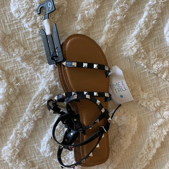 Black Studded Gladiator Sandals - Picture 4 of 4